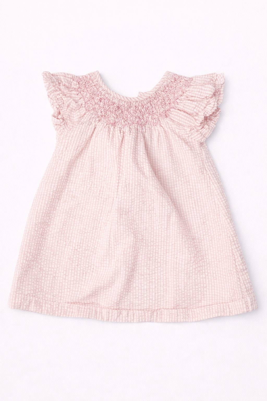 Land's End Pink Seersucker Smocked Dress size 6-12M excellent used condition