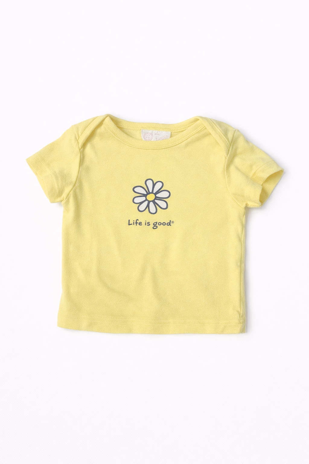 Old Navy Blue Jean Heart Bubble with Life is Good Yellow Shirt size 3-6M good used condition