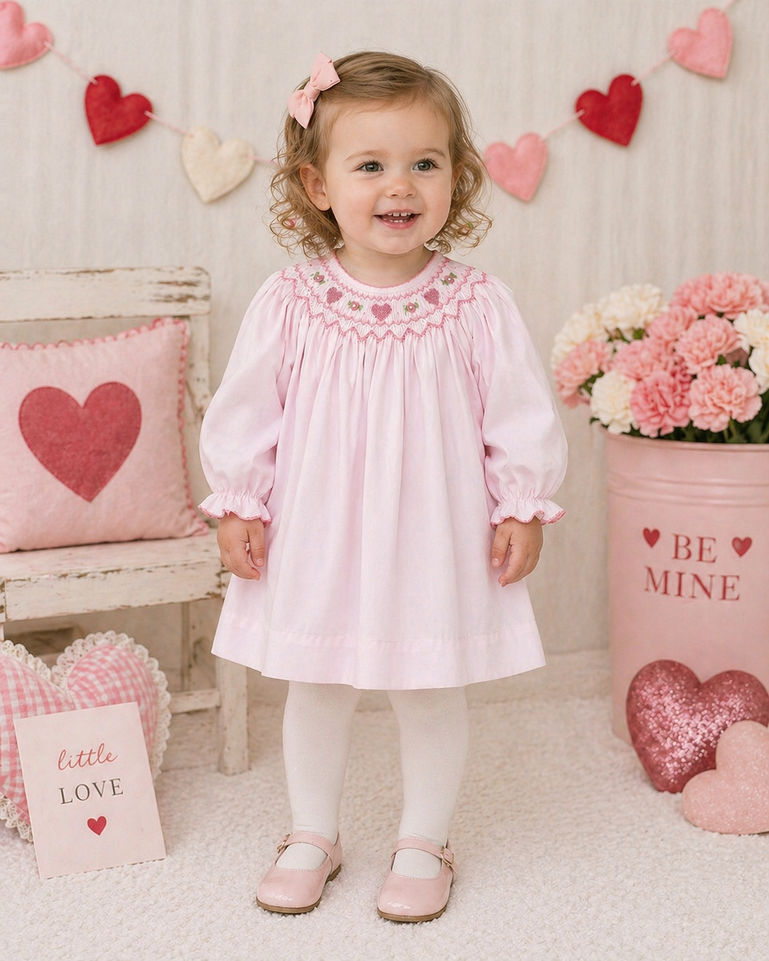 4T | Petit Ami | Heart Bishop Smocked Dress | NWT