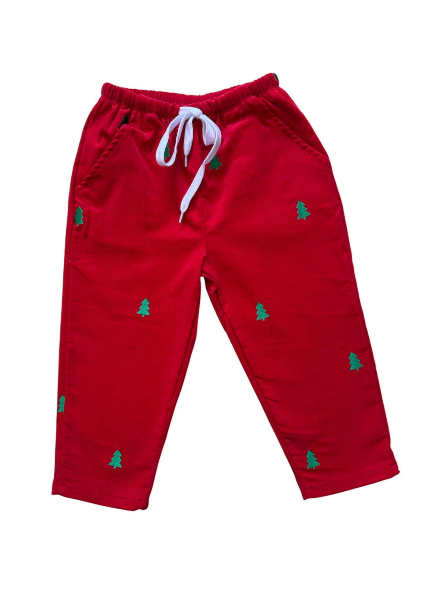 12–18M | Piping Prints | Red Corduroy Pants with Christmas Trees | NWT