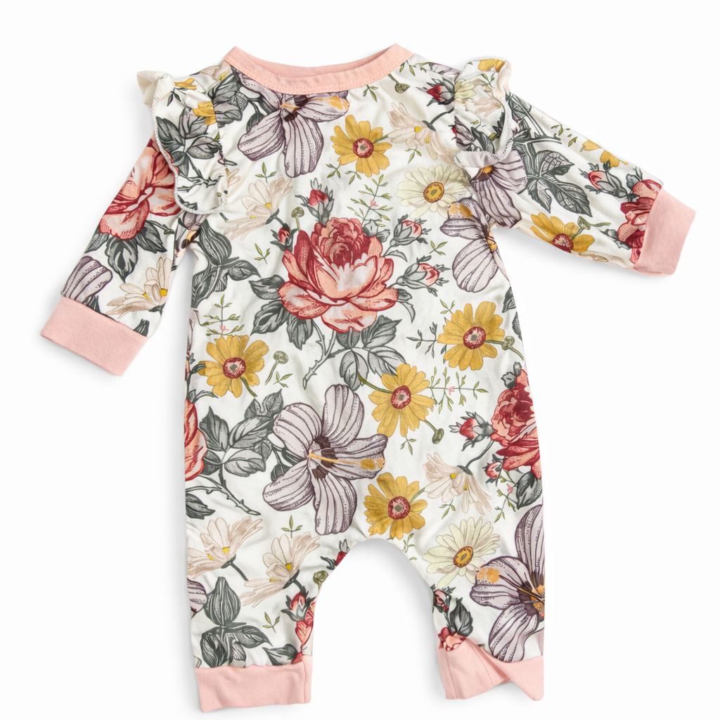 Shein Neutral Floral Romper size Est. 3-6M excellent used condition