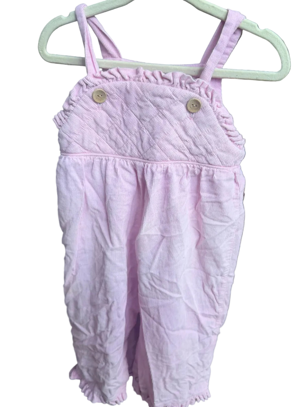 12M Little English Baby Pink Corduroy Ruffle Overalls GUC