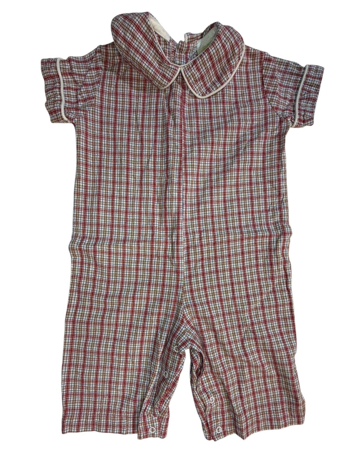 12M Abielle Red, Green, Blue, and White Gingham Longall with Peter Pan Collar GUC