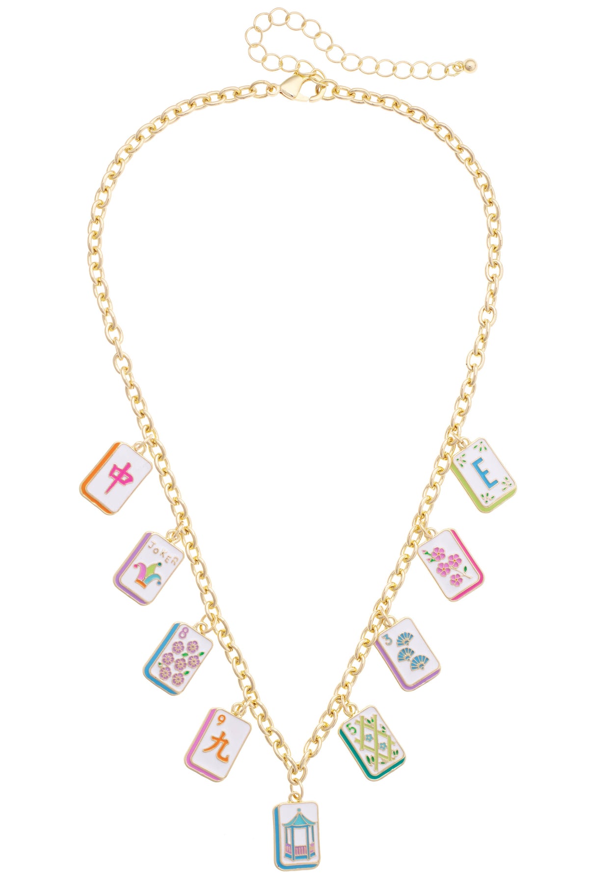 Wanna Mahj?! Enamel Charm Necklace in Pastel Multi