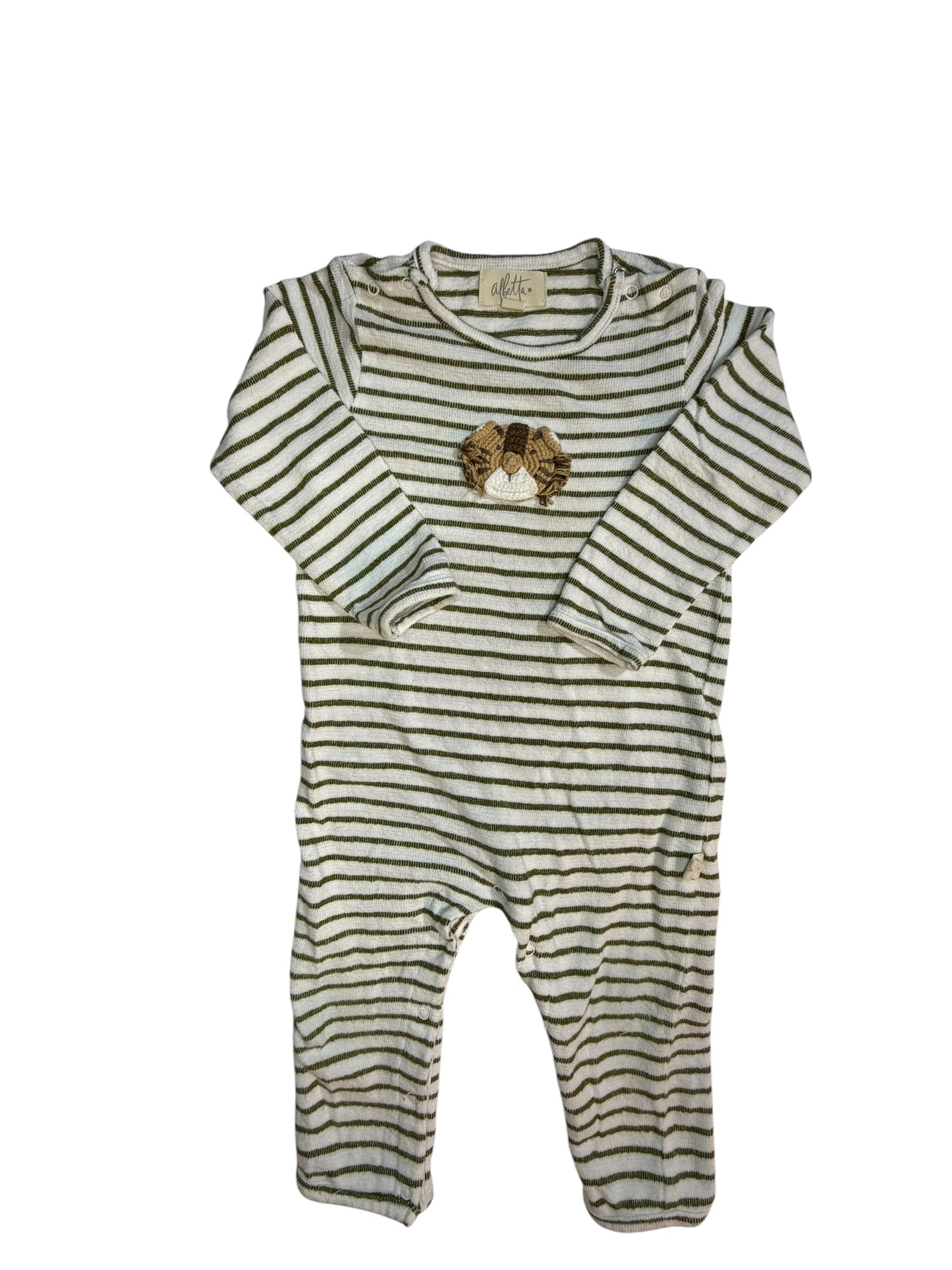 6-12M Albetta Green and White Striped Long-sleeve Longall GUC