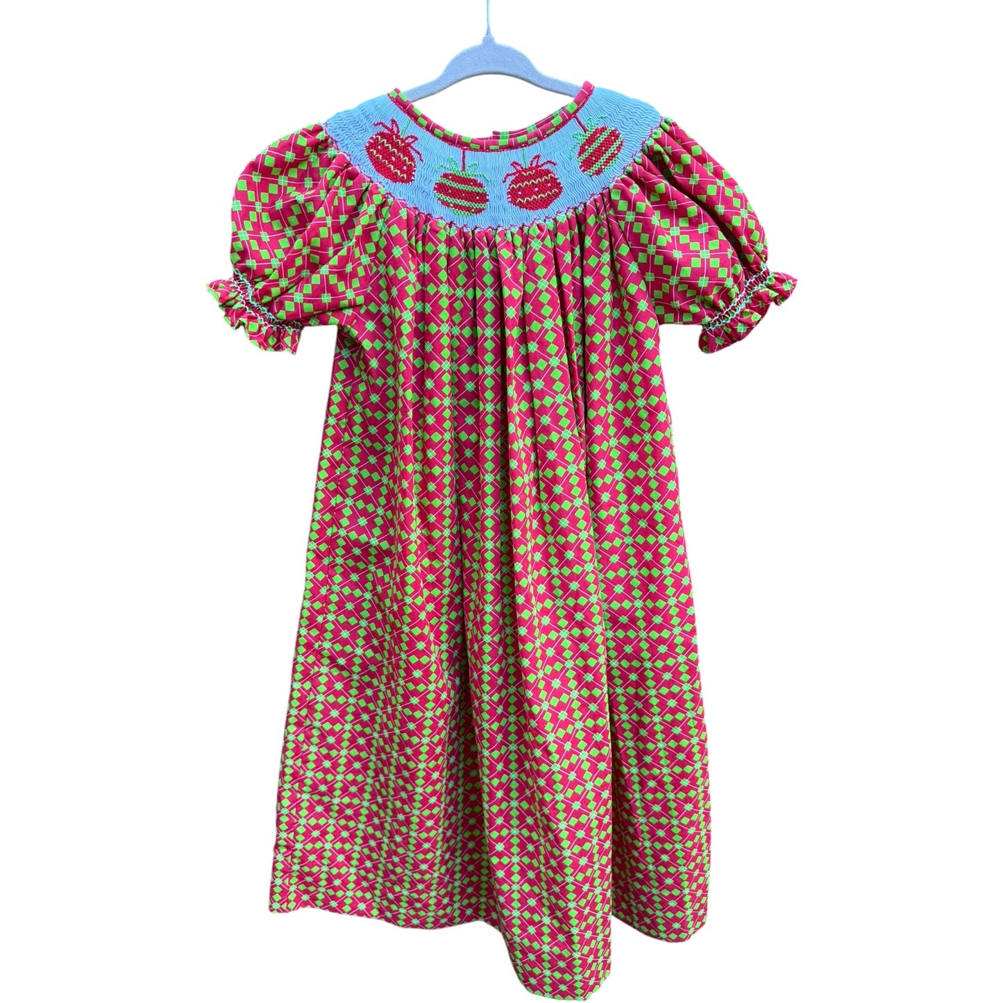 Size 5 Lolly Lolly Doodle Smocked Christmas Ornament Dress EUC