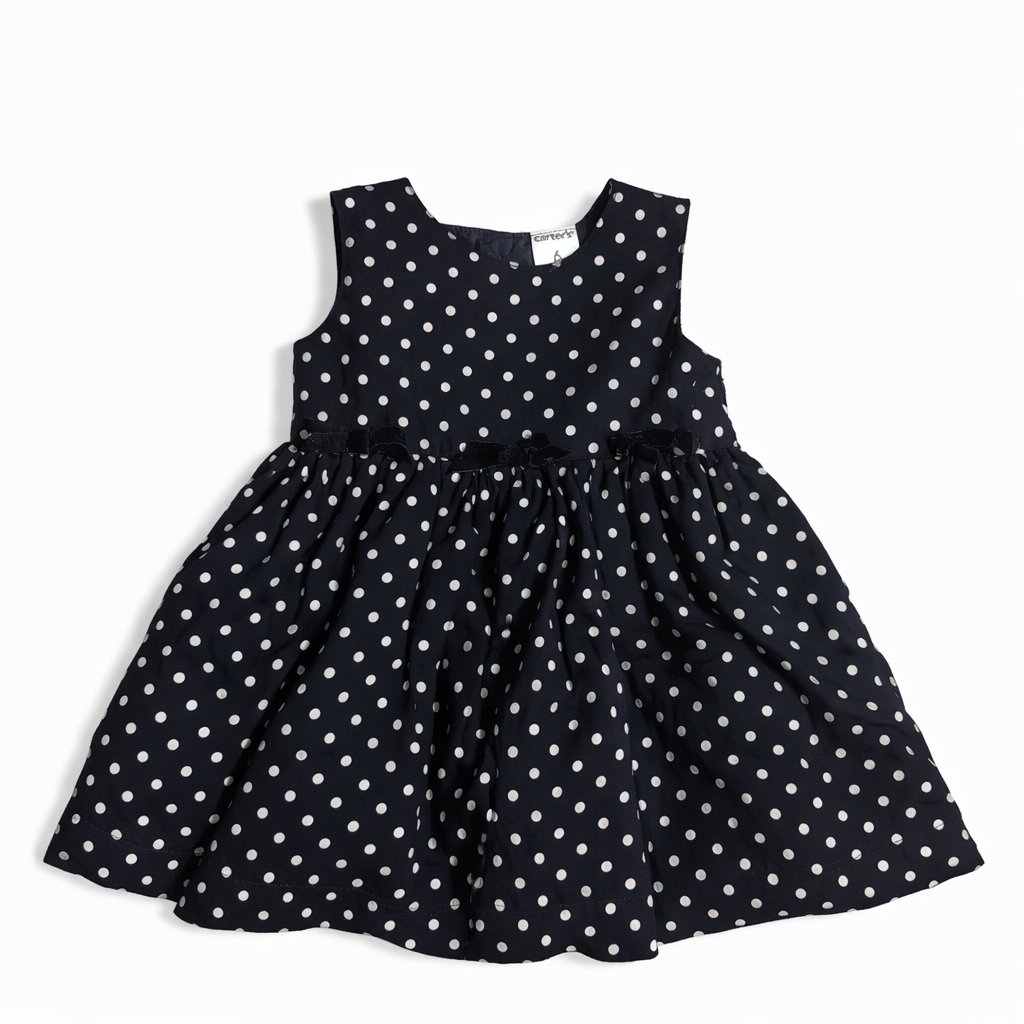 Carter's Baby Girl Black Polka Dot Dress size 6M excellent used condition