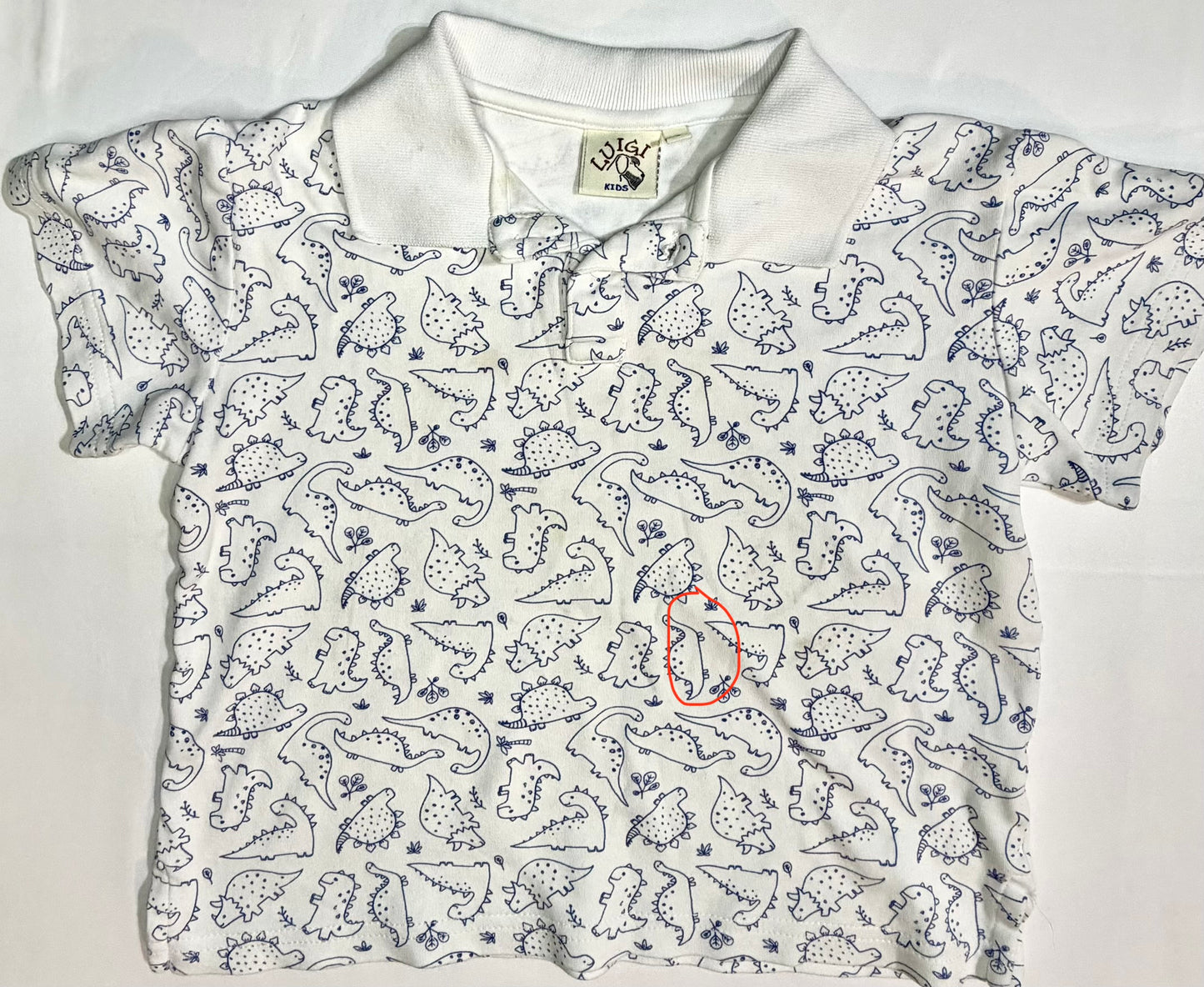 Luigi Kids White Short Sleeve Dinosaur Polo size 5 good used condition