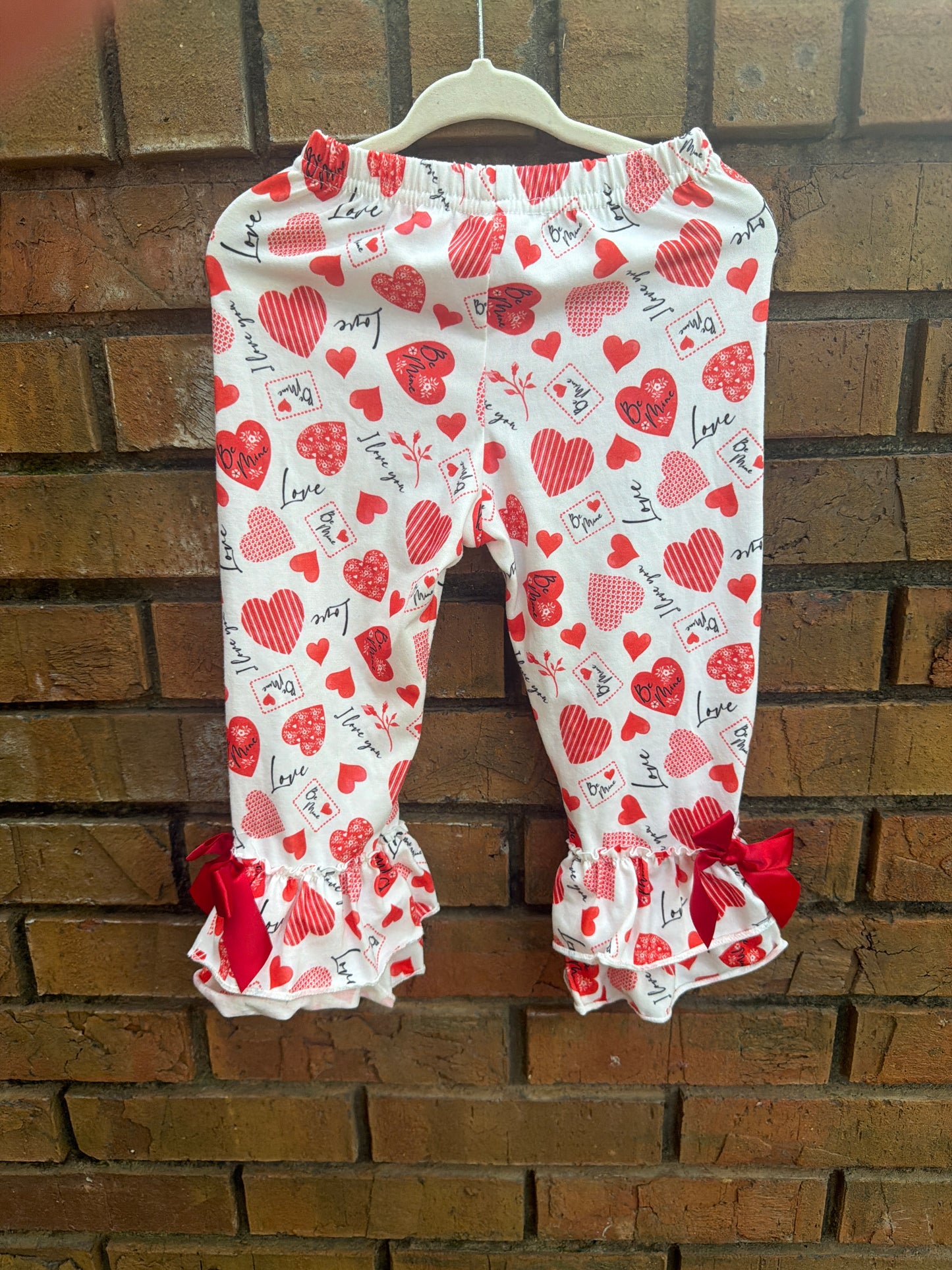 2T Red Long-sleeve Valentine Heart Dress with Matching Ruffle Leggings EUC