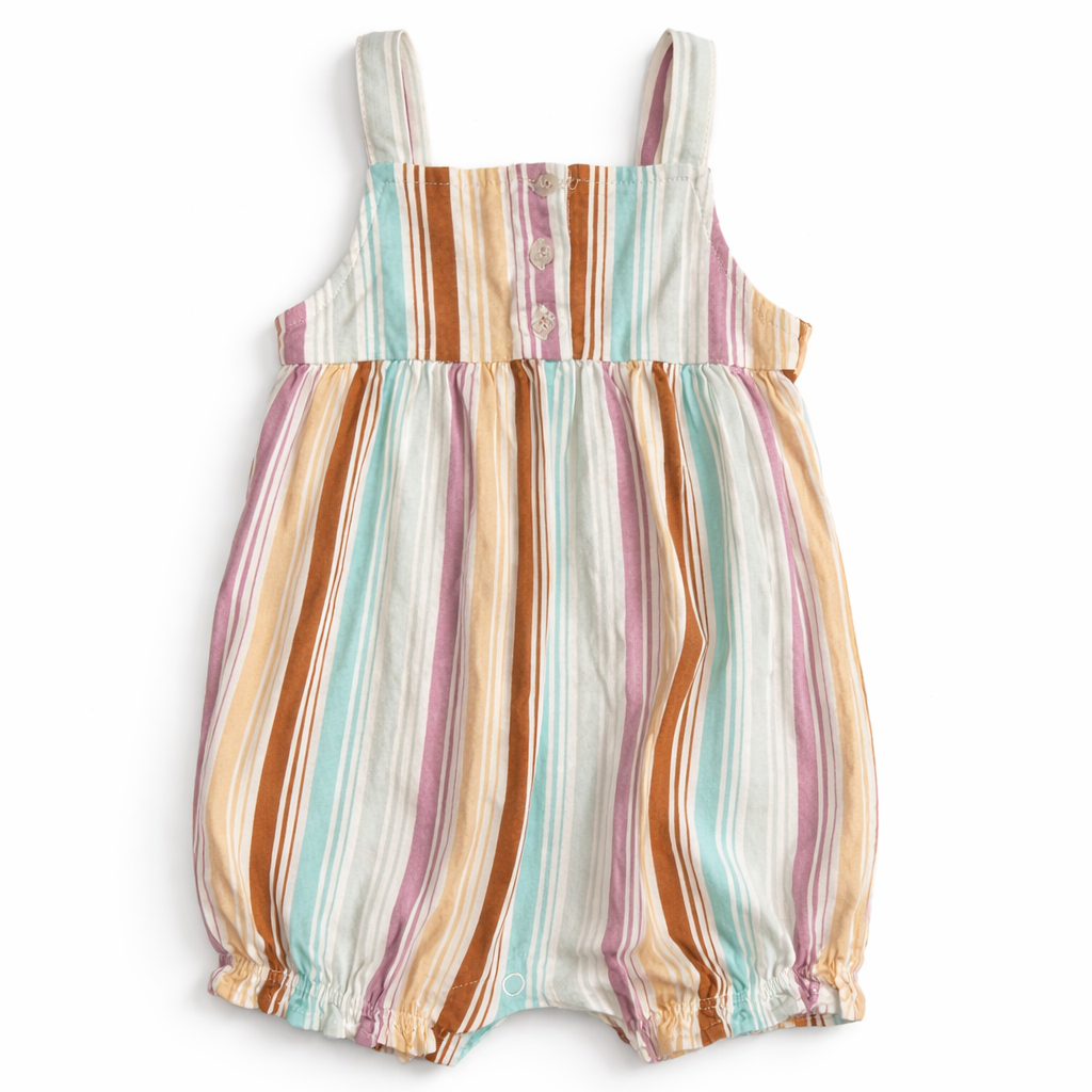 Carter's Brown, Green & White Striped Spaghetti Strap Romper size 12M good used condition