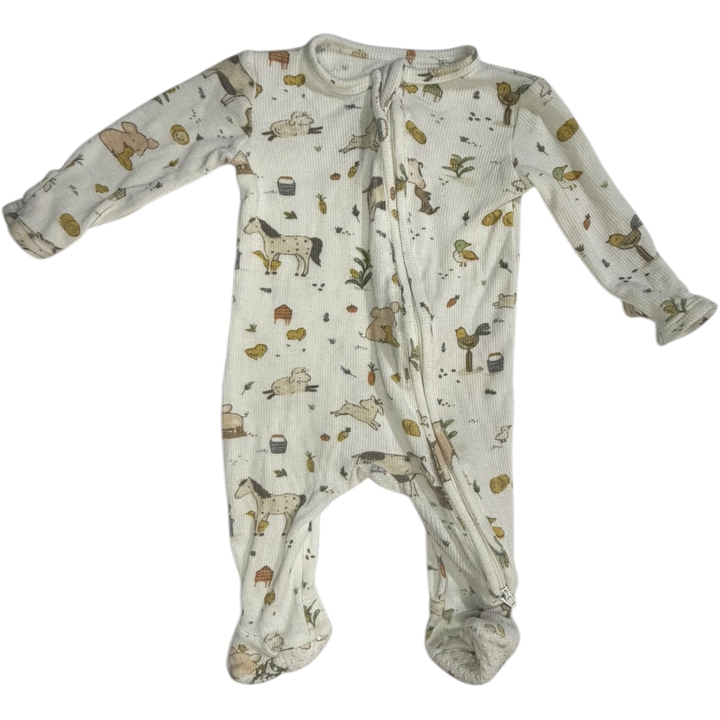Angel Dear White Long-Sleeve Farm Animal Bamboo Footed Sleeper with Grippies size 0-3M good used condition