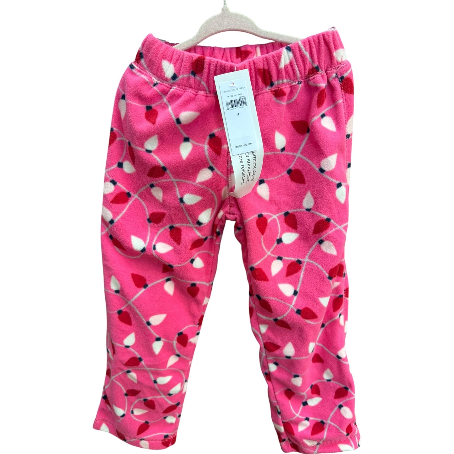 Size 8 Pink Christmas Tree Lights Flannel Pants NWT