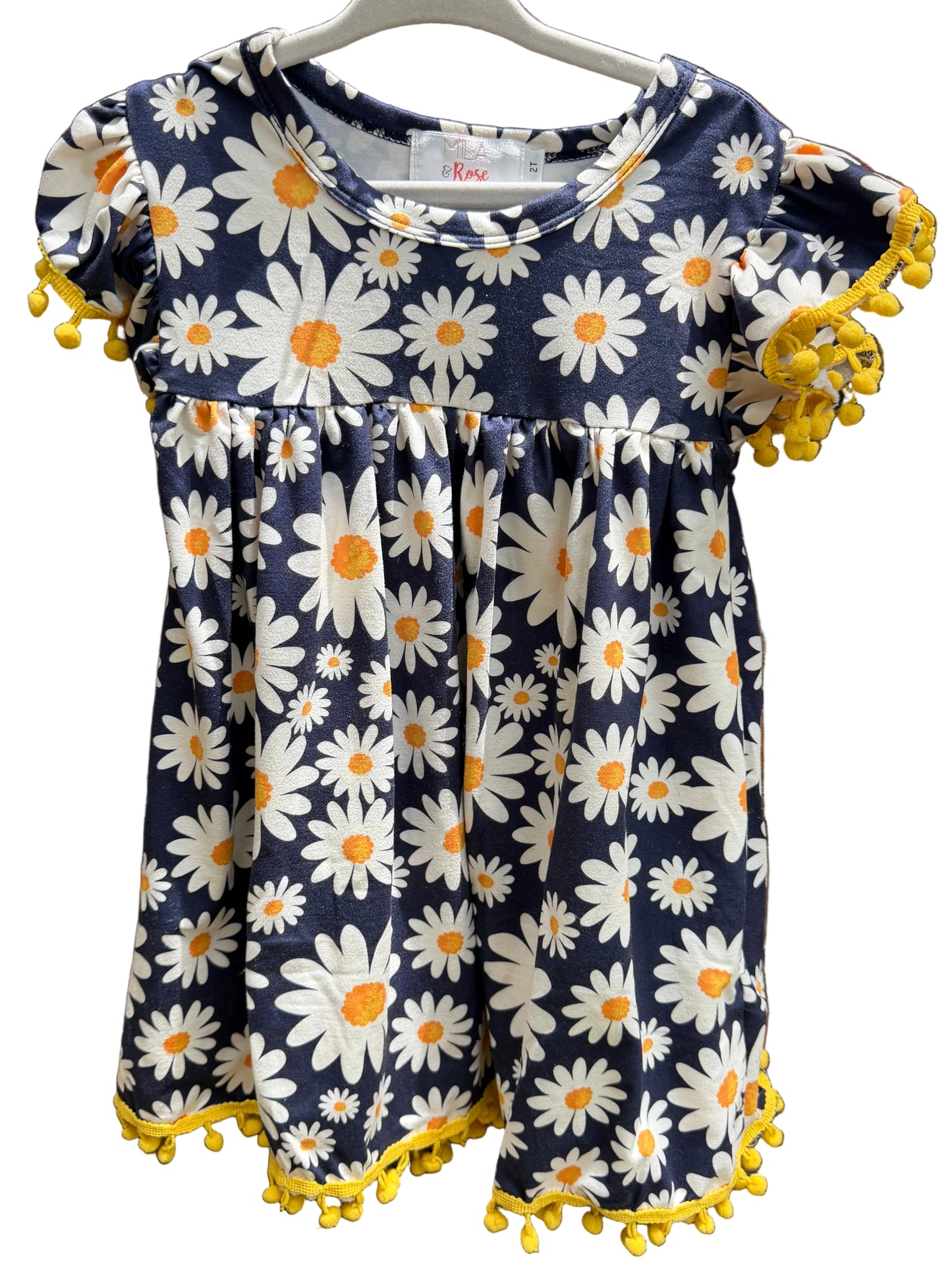 2T Mila & Rose Navy and Yellow Sunflower Dress GUC
