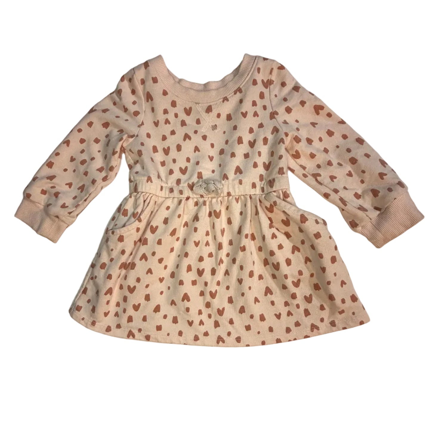 12M Cat & Jack Light Pink Heart Long-sleeve Dress with Pockets GUC