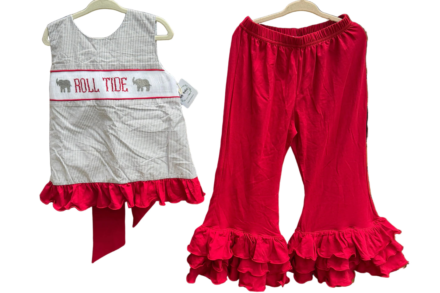 4T BB Baby LLC Roll Tide Smocked Bow Ruffle Blouse with Matching Ruffle Pants NWT