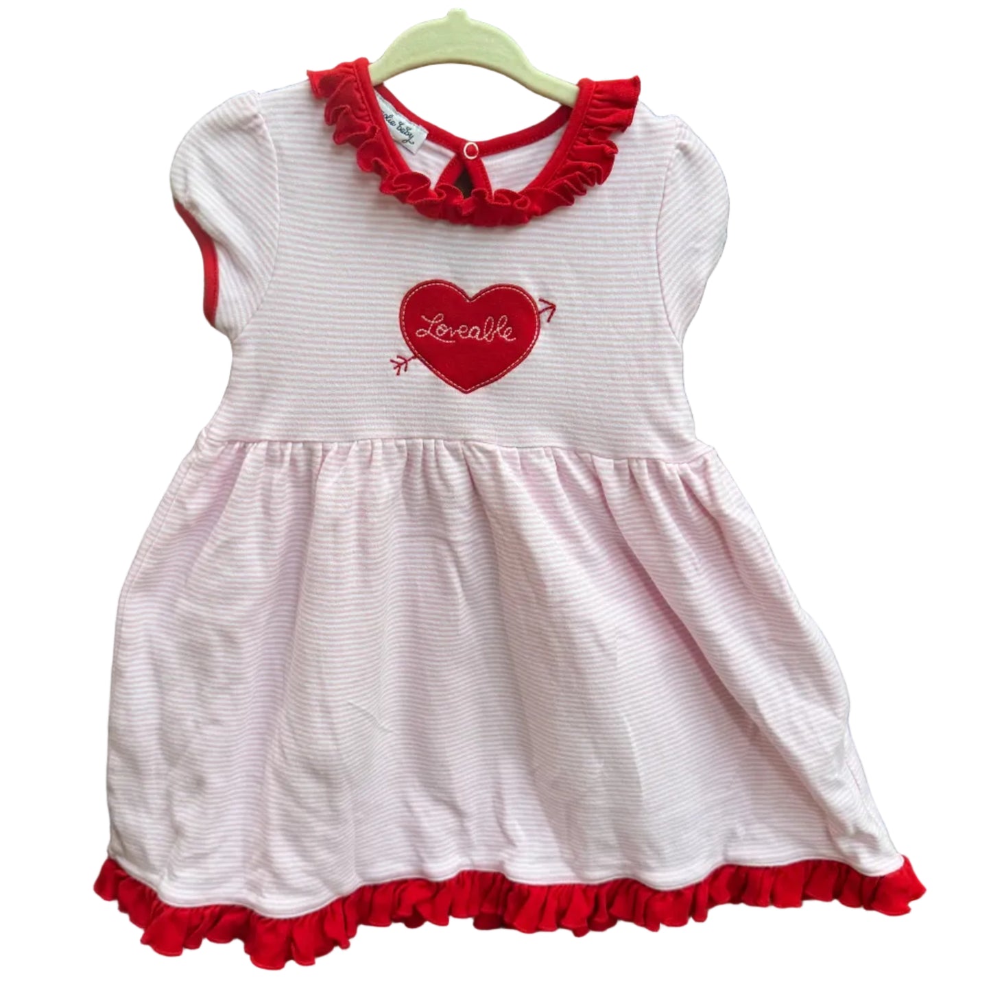 Size 2 Magnolia Baby Pink and White Striped Ruffle Short-sleeve Loveable Valentine's Dress GUC