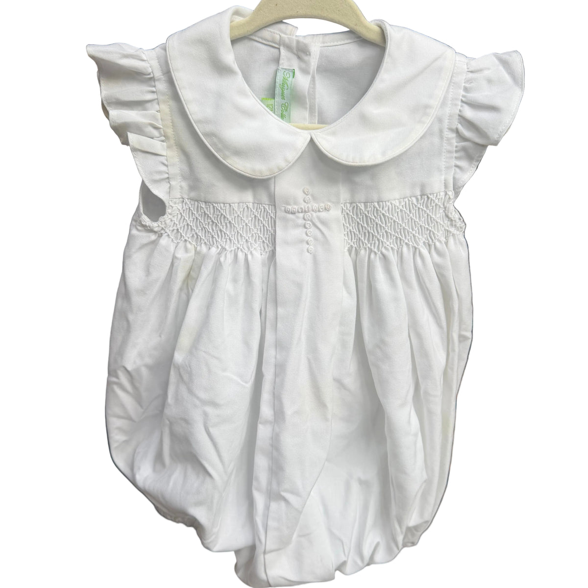 12M Muguet Collection White Smocked Cross Peter Pan Collar Bubble Play