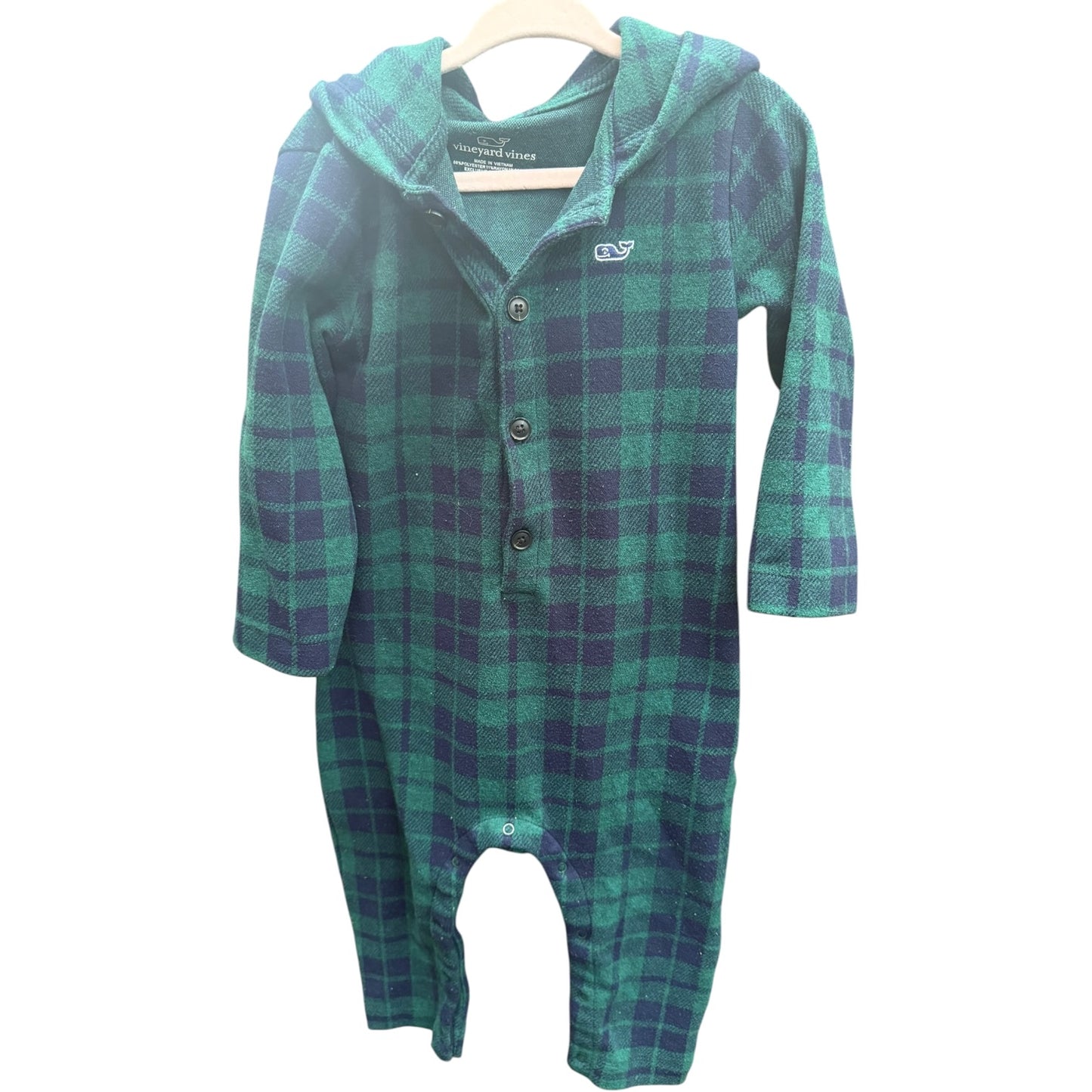 18-24M Vineyard Vines Green Flannel Long-sleeve Longall with Hood GUC