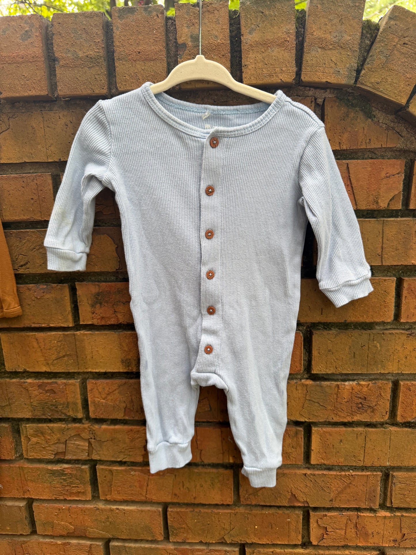 3-6M Moon Organics Baby Blue Button Up Sleeper GUC