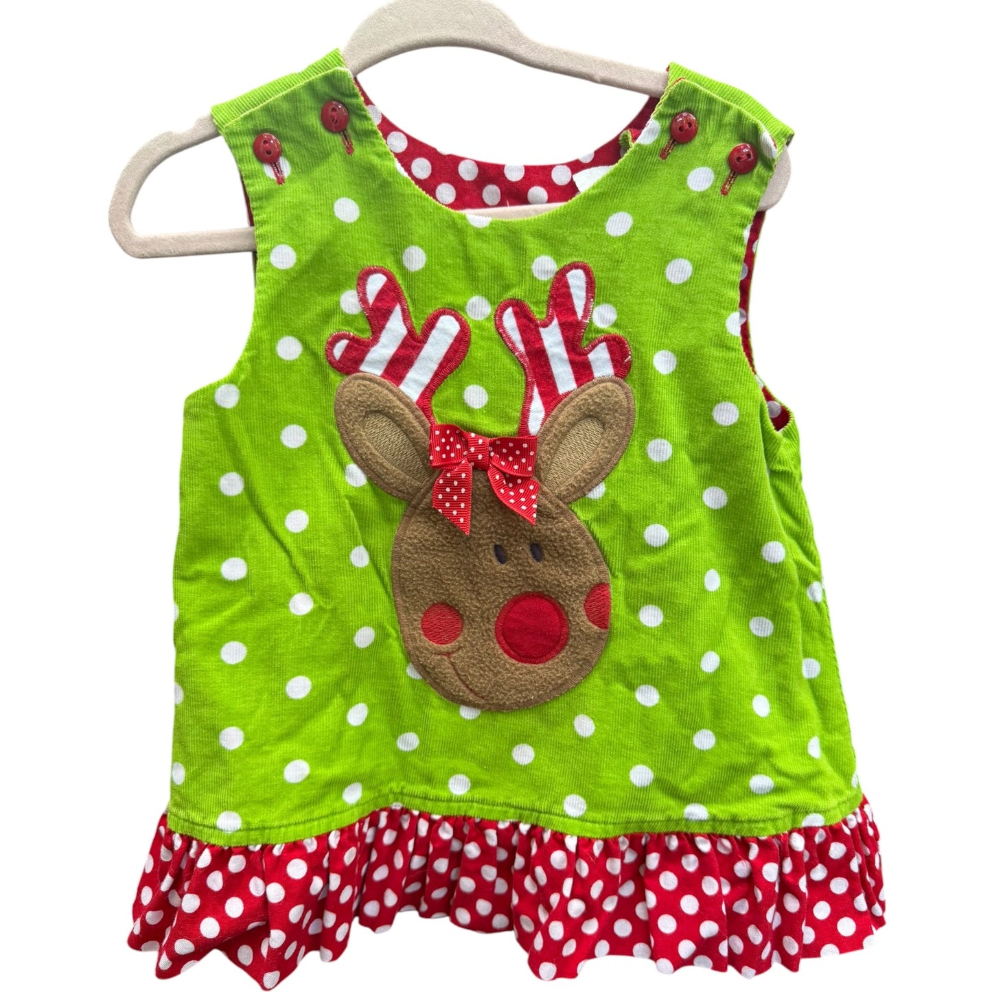 18M Bailey Boys Reversible Corduroy Reindeer or Polka Dot Valentine Dress GUC
