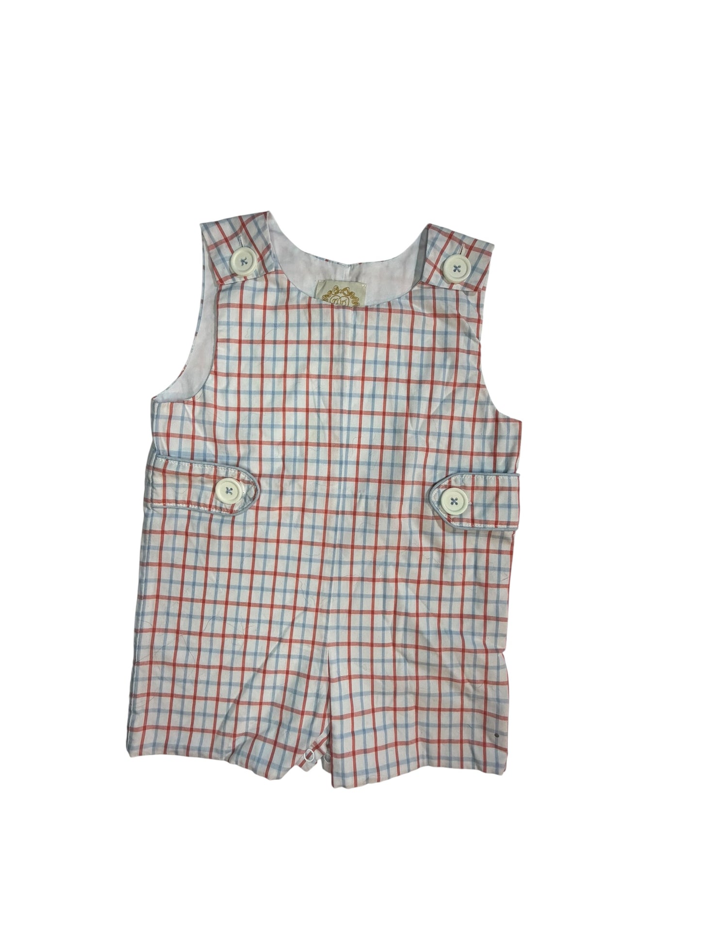 The Beaufort Bonnet Company Red, White & Blue Gingham Shortall size 18-24M good used condition