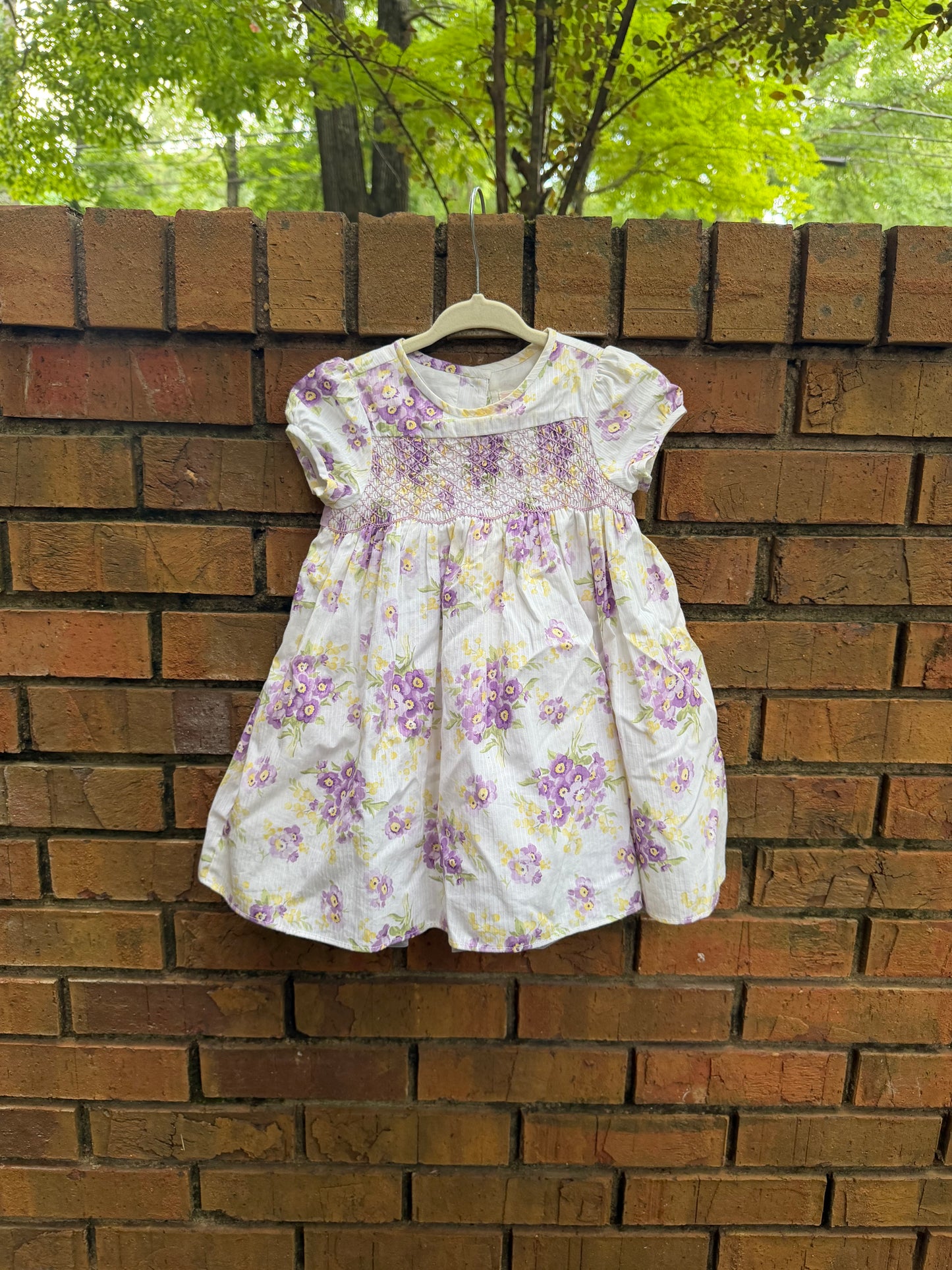 18-24M Janie and Jack Lanette Purple, Yellow, and Cream Smocked Floral Dress EUC