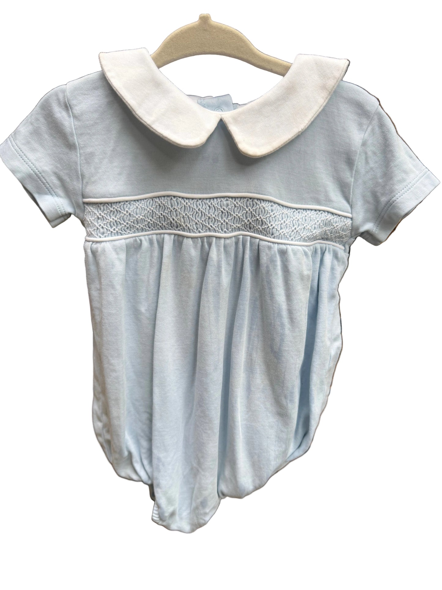 12-18M The Beaufort Bonnet Company Blue and White Smocked Bubble GUC