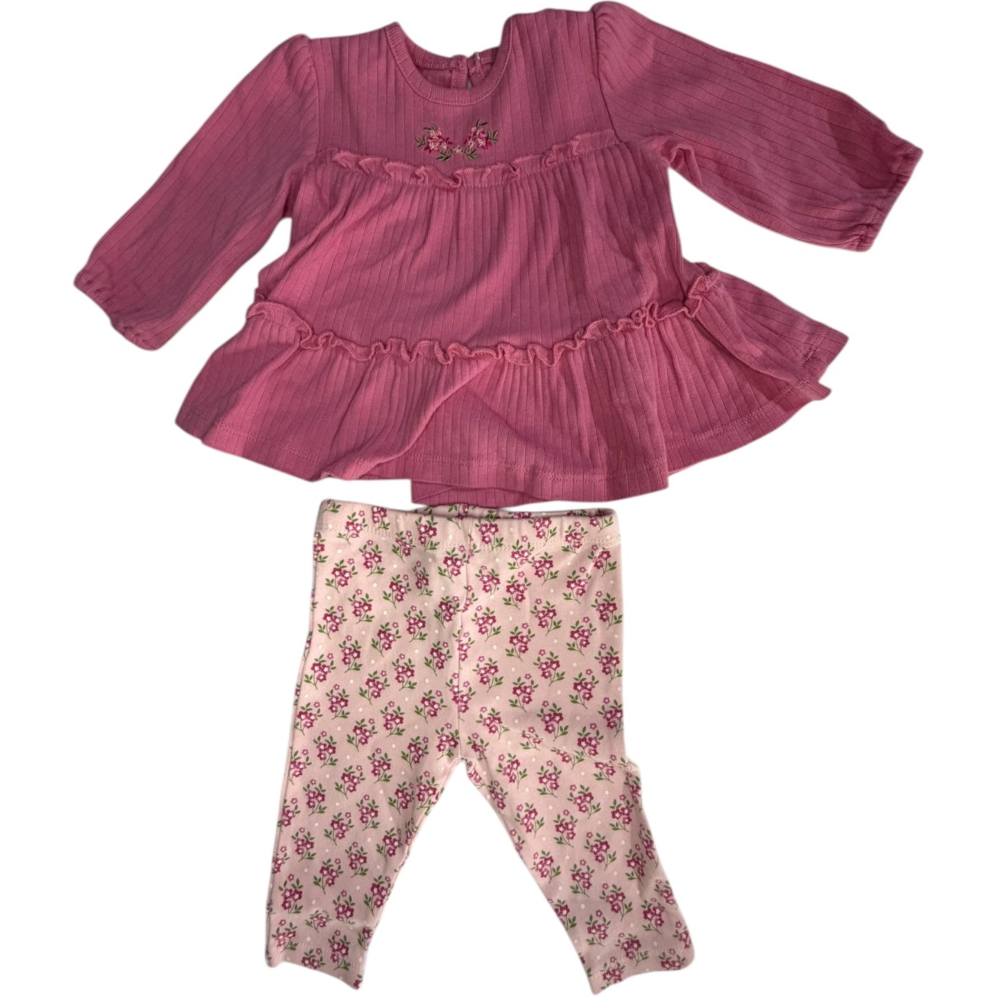 Little Me Pink Floral Pant Set size 9M good used condition