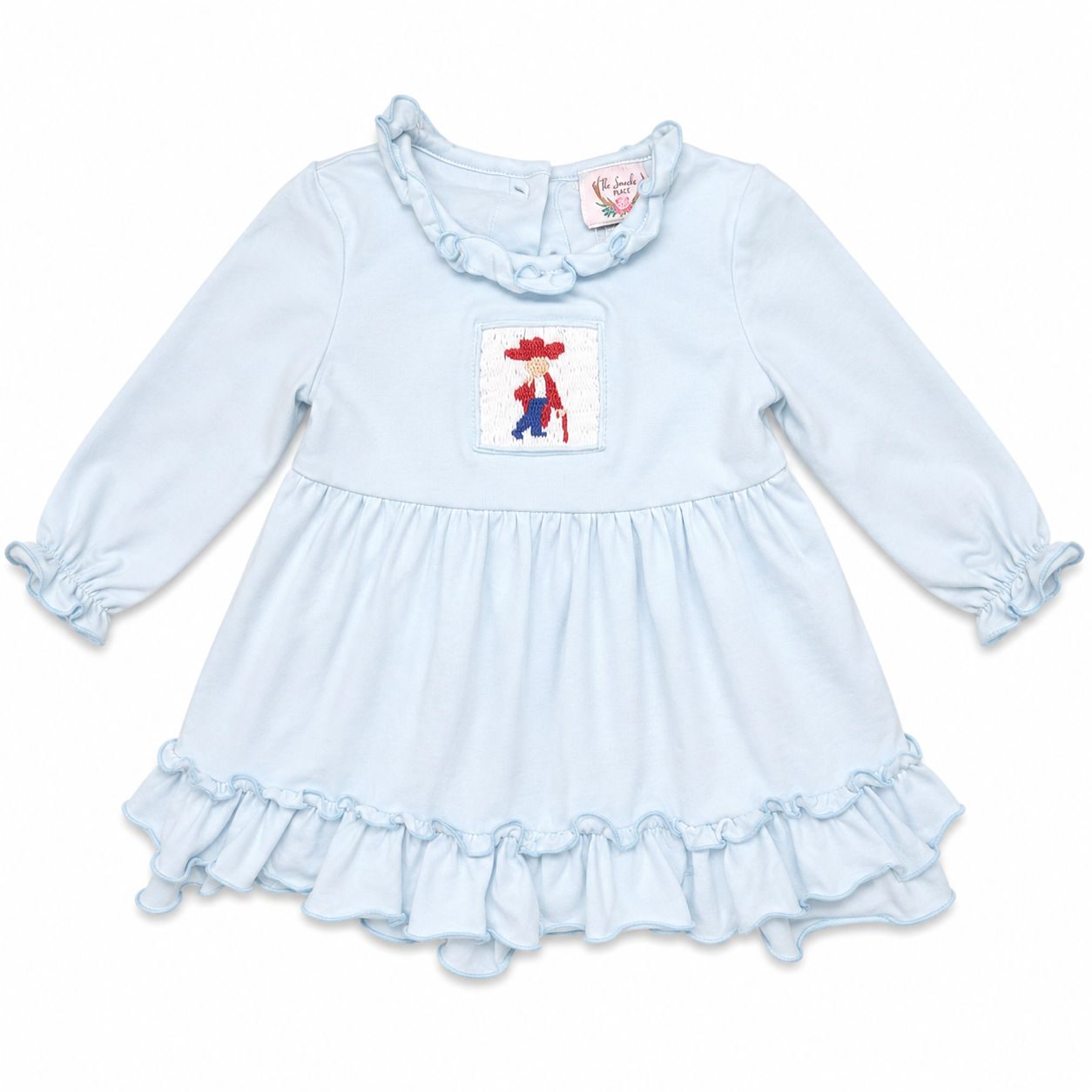 The Smocking Place Baby Blue Long-sleeve Ruffle Colonel Rebel Smocked Dress size 2T good used condition