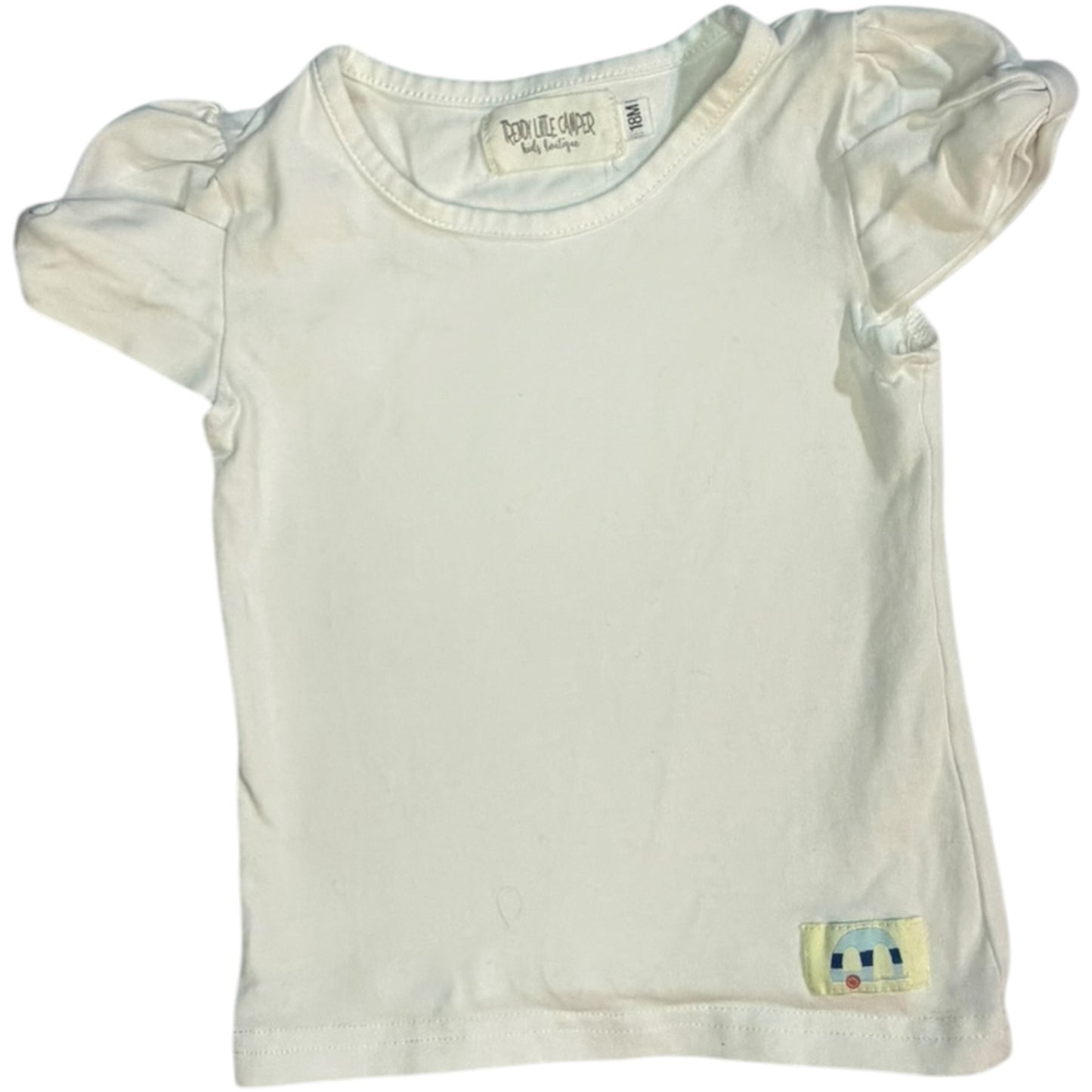 Trendy Little Camper Kids Boutique White Short-Sleeve Blouse size 18M good used condition
