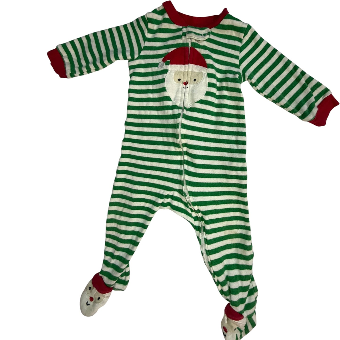9M Green and White Striped Santa Footed Sleeper Play