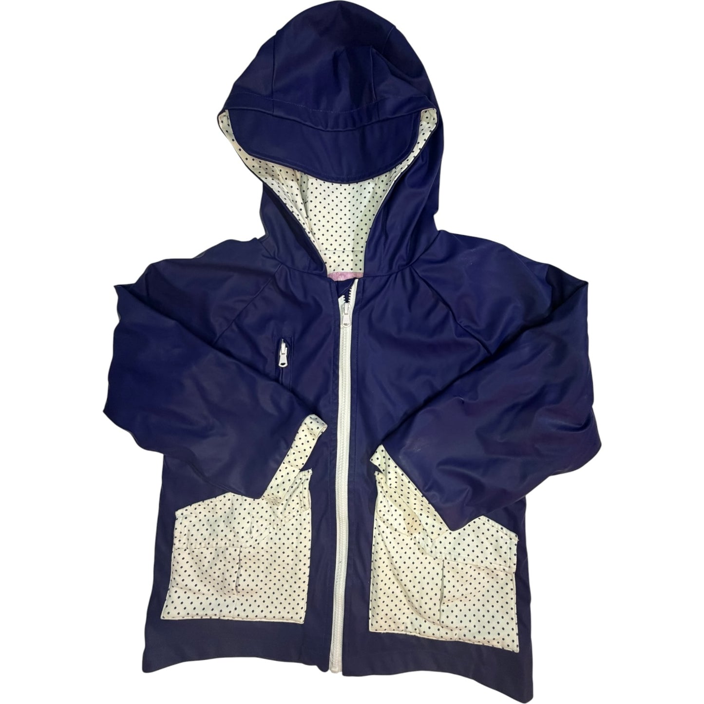 4T Lullaby Lane Navy and White Rain Coat EUC