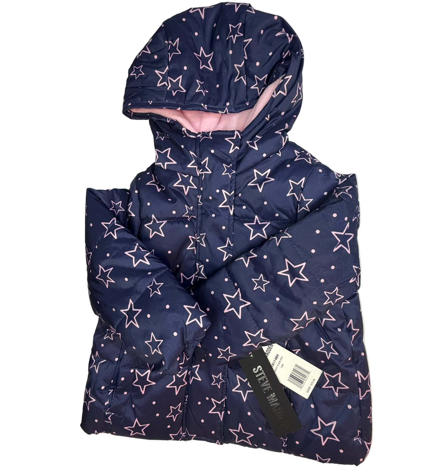 12M | Steve Madden | Navy and Pink Star Puff Jacket | NWT