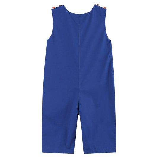 12-18M | Lil Cactus | Blue and Orange Football Smocked Overalls | NWT
