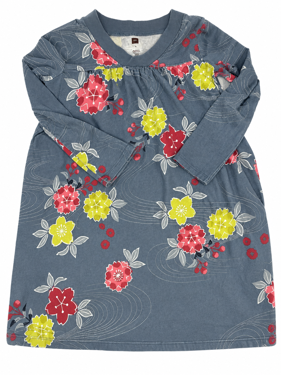 Tea size 7Y blue-gray floral long-sleeve dress
