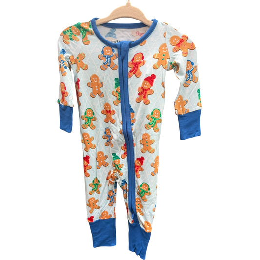 Newborn Blue Gingerbread Buddies Convertible One Piece Pajama Bambo Viscose NWT