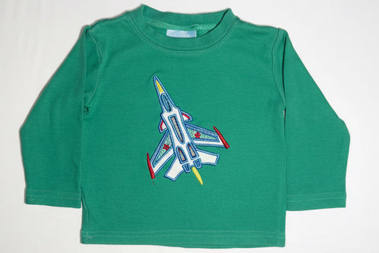 Boys Jet Fighter Appliqué Long Sleeve Tee GUC size 18M gently used