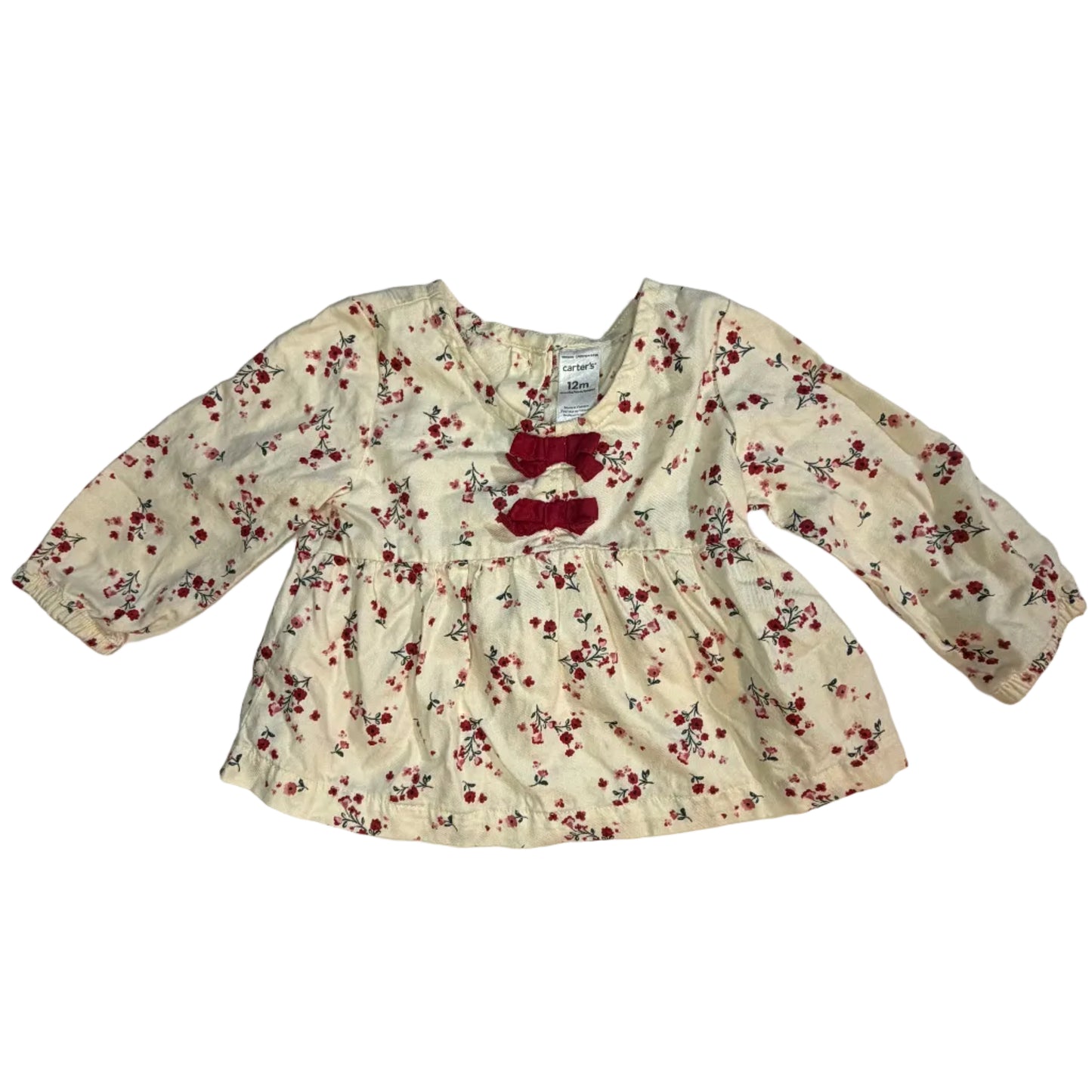 12M Carter's Cream and Red Flower Long-sleeve Blouse GUC