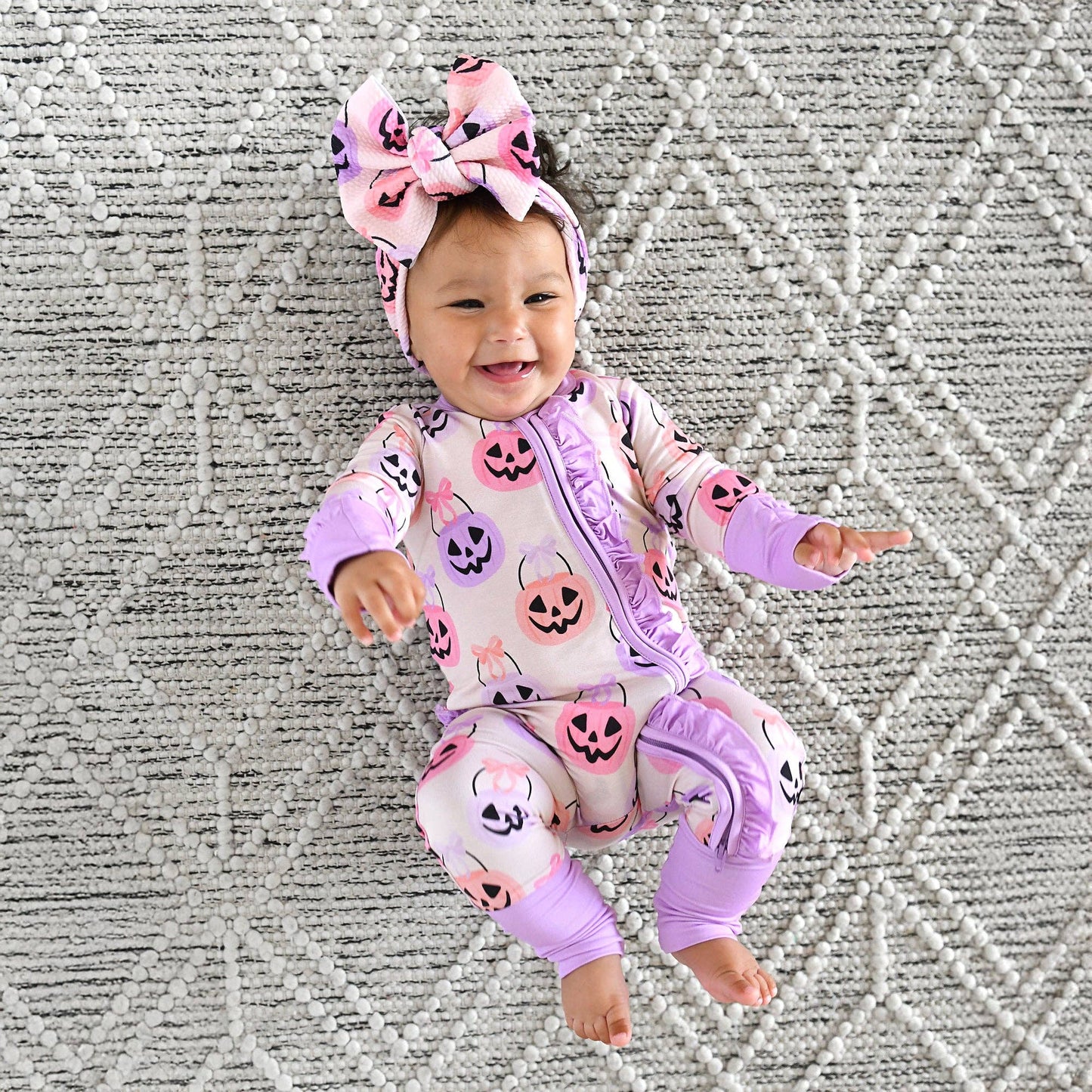 0-3M | Gigi and Max | Emmy Ruffle Zip Bamboo Halloween Pumpkins Baby Outfit | NWT