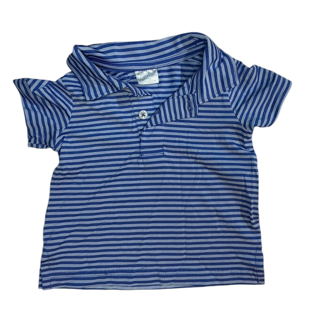 12M Edgehill Collection Dark and Light Blue Striped Performance Short-sleeve Polo EUC