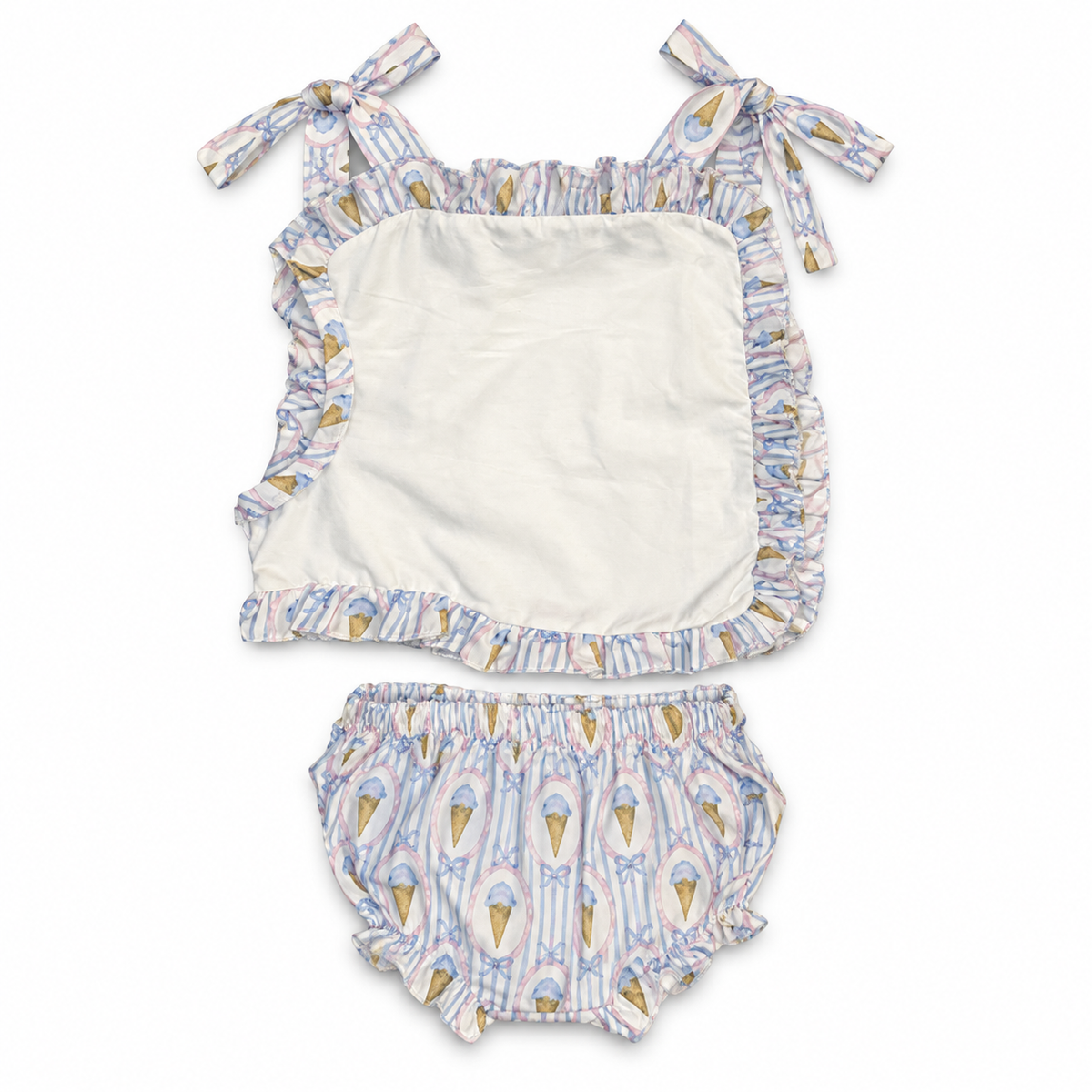 Lovie Lane Blanks 12M white blouse with matching ice cream bloomers