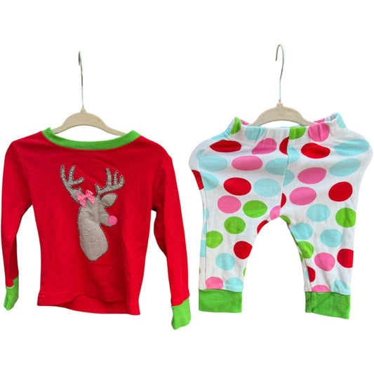 12M Long-sleeve Reindeer Shirt with Matching Polka Dot Leggings GUC