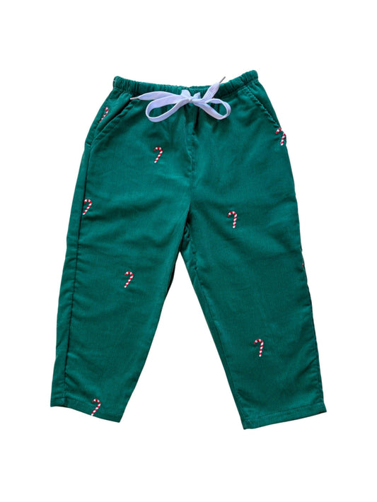 4Y | Piping Prints | Green Corduroy Pants with Candy Canes | NWT