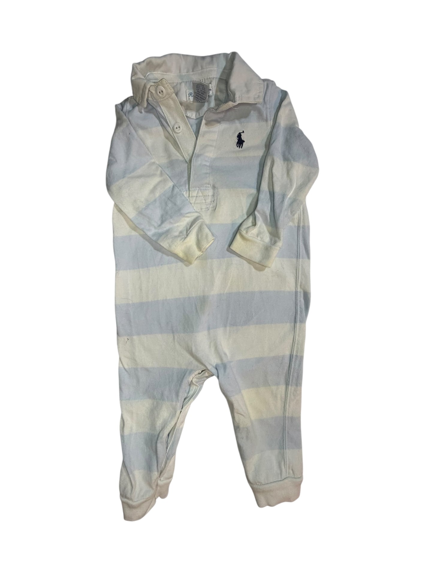 9M Ralph Lauren Blue and White Striped Long-sleeve Polo Longall GUC