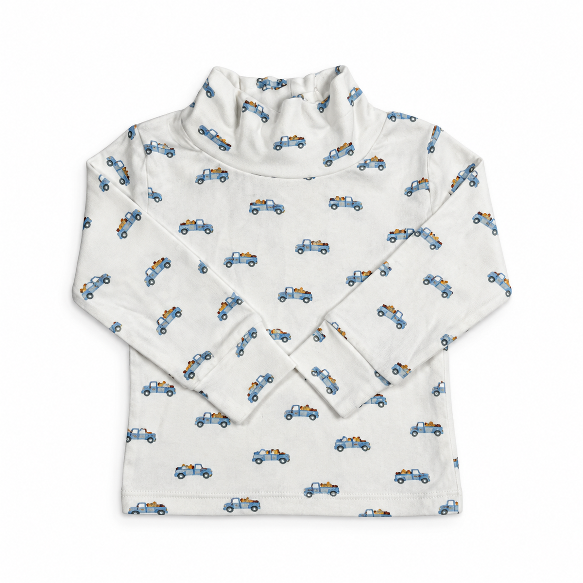 Little English 18M white truck-print turtleneck