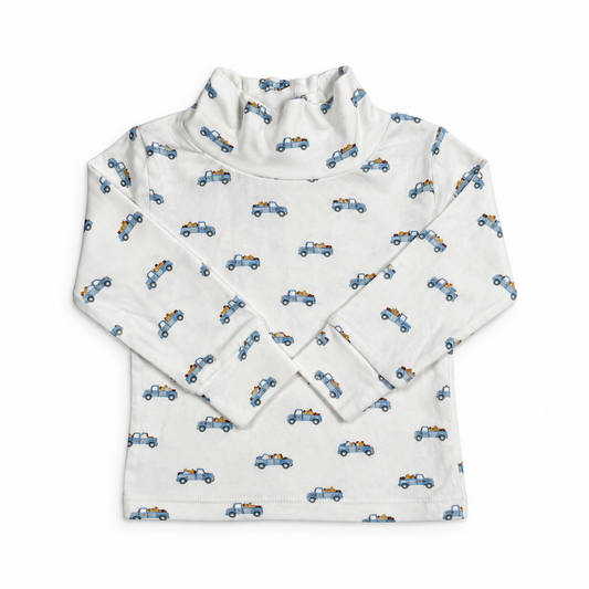 Little English 18M white truck-print turtleneck
