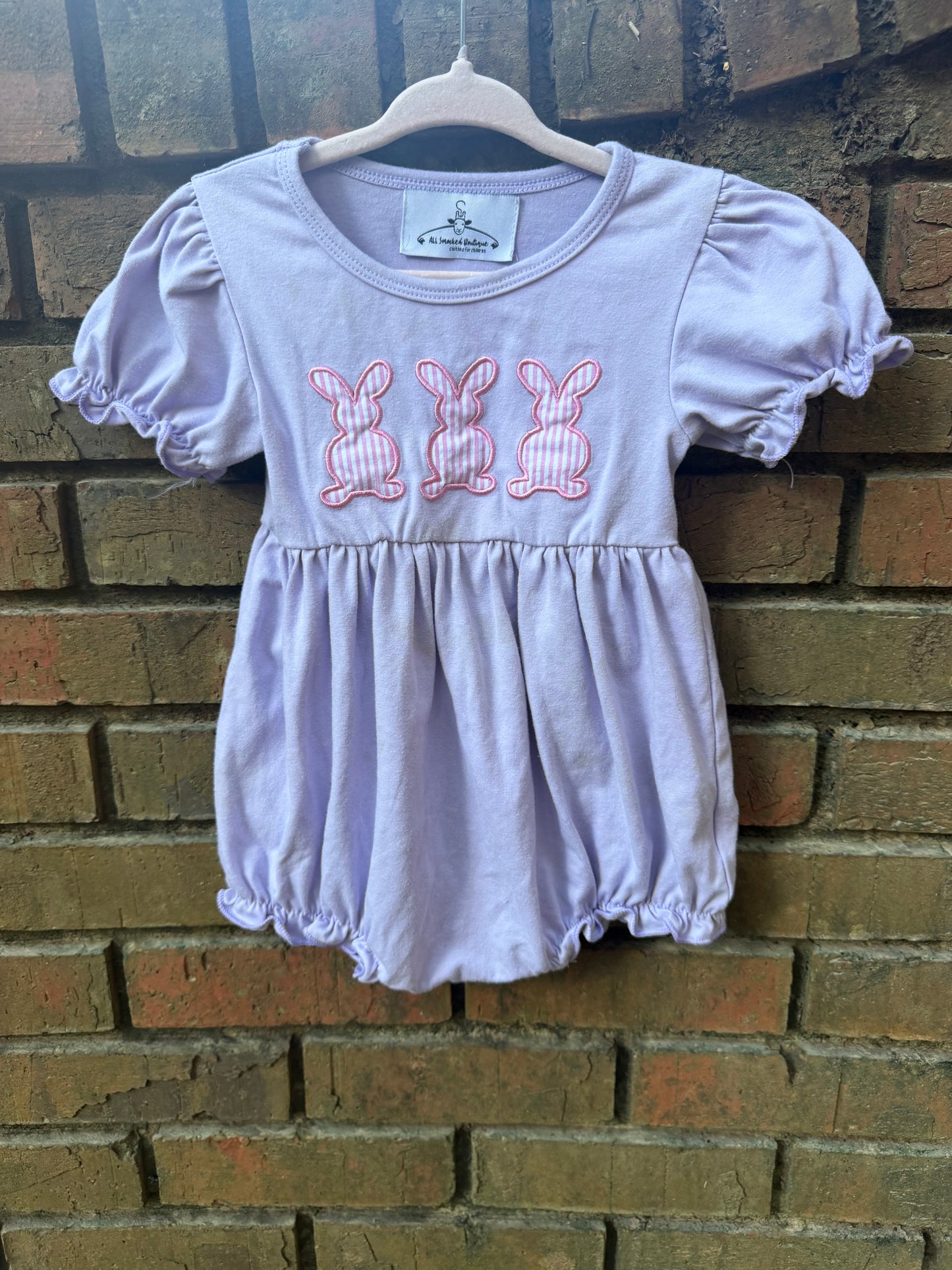 18-24M All Smocked Boutique Pastel Purple Bunny Ruffle Bubble GUC