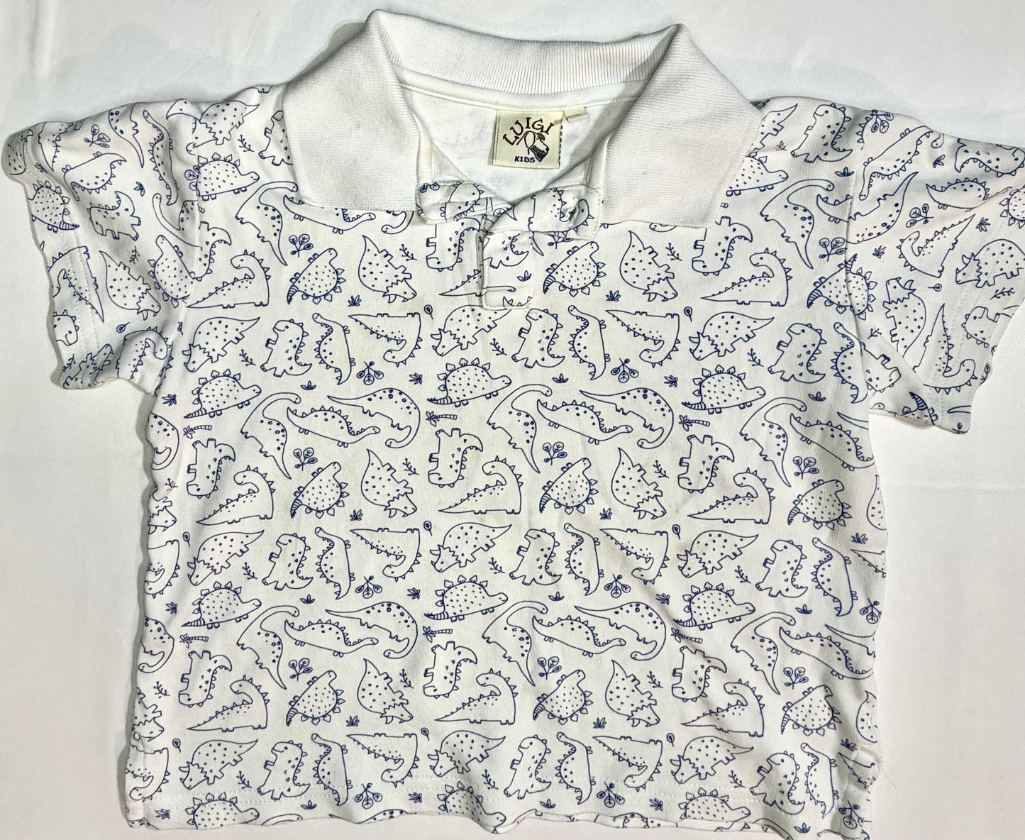 Luigi Kids White Short Sleeve Dinosaur Polo size 5 good used condition