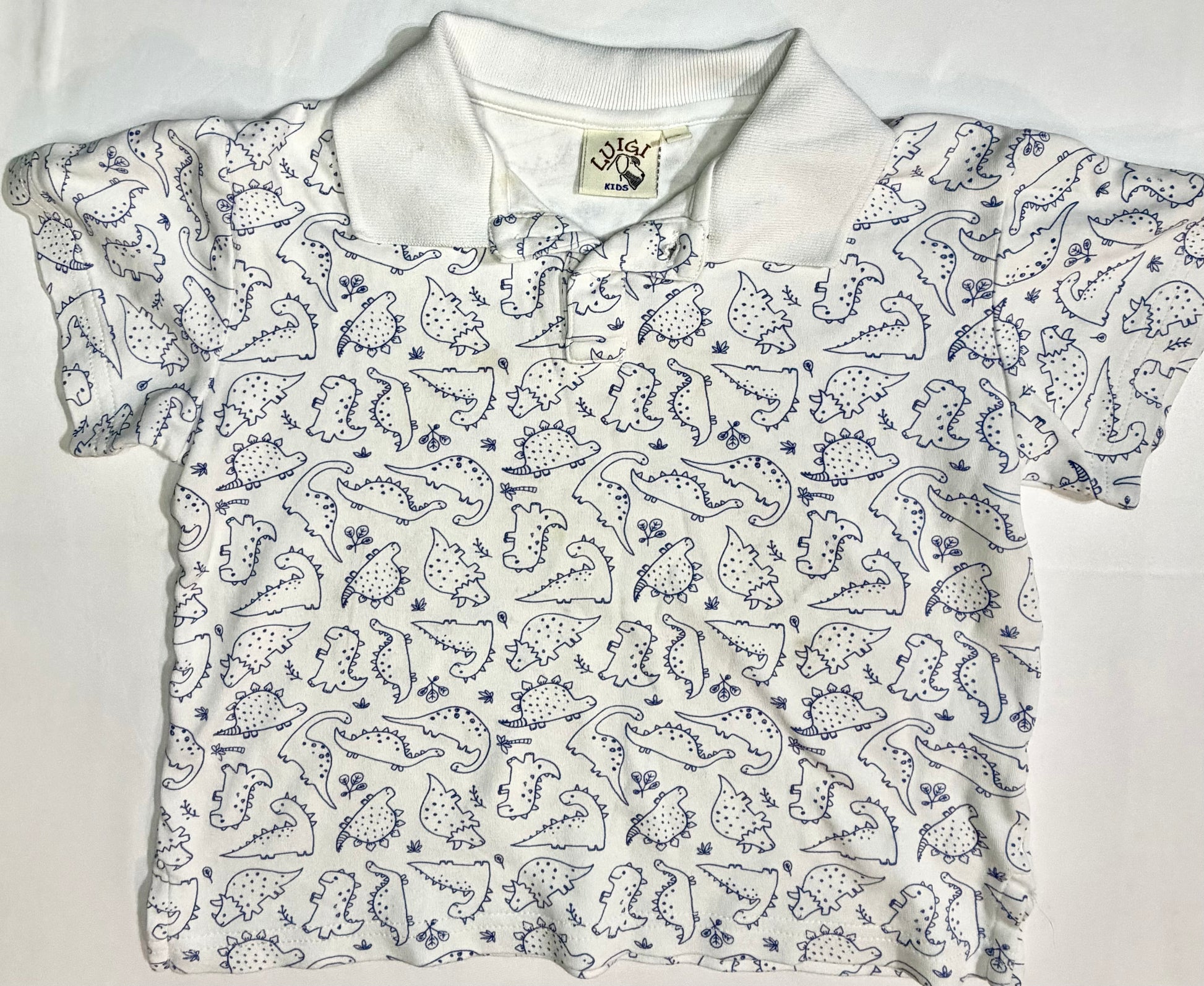 Luigi Kids White Short Sleeve Dinosaur Polo size 5 good used condition