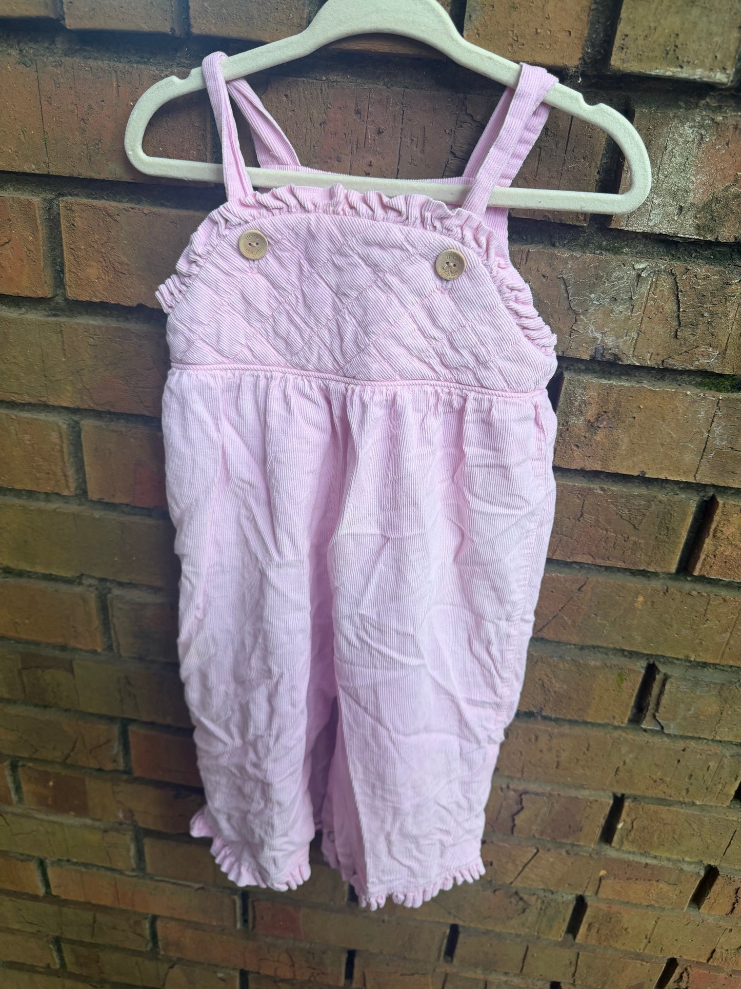 12M Little English Baby Pink Corduroy Ruffle Overalls GUC